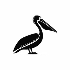 pelican bird black silhouette vector, Simple silhouette Design vector icon with white background. Wild bird