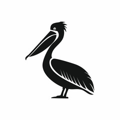 pelican bird black silhouette vector, Simple silhouette Design vector icon with white background. Wild bird