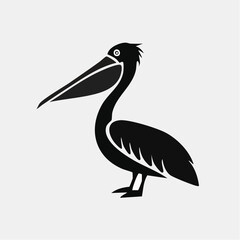 pelican bird black silhouette vector, Simple silhouette Design vector icon with white background. Wild bird