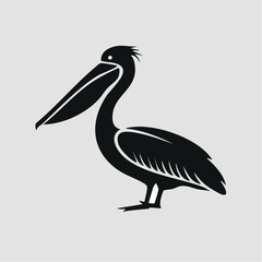 pelican bird black silhouette vector, Simple silhouette Design vector icon with white background. Wild bird