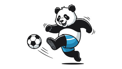 Panda Kicking Soccer Ball: A playful panda, the world's beloved icon, kicks a soccer ball with joyful enthusiasm, embodying the spirit of sports and fun. © Atiya