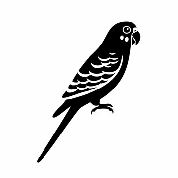 parakeet bird black silhouette vector, Simple silhouette Design vector icon with white background. Wild bird