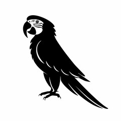macaw bird black silhouette vector, Simple silhouette Design vector icon with white background. Wild bird