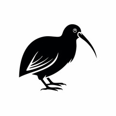 kiwi bird black silhouette vector, Simple silhouette Design vector icon with white background. Wild bird