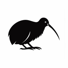 kiwi bird black silhouette vector, Simple silhouette Design vector icon with white background. Wild bird