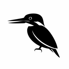 kingfisher bird black silhouette vector, Simple silhouette Design vector icon with white background. Wild bird
