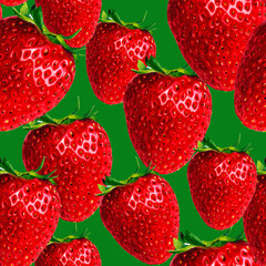 A seamless watercolor pattern of fresh red strawberries with green leaves on a black background. High-resolution design, perfect for food packaging, textile prints, and summer projects.