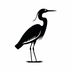 heron bird black silhouette vector, Simple silhouette Design vector icon with white background. Wild bird