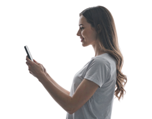 Confident Woman Using Mobile Phone for Texting, Side View PNG