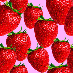 A seamless watercolor pattern of fresh red strawberries with green leaves on a black background. High-resolution design, perfect for food packaging, textile prints, and summer projects.