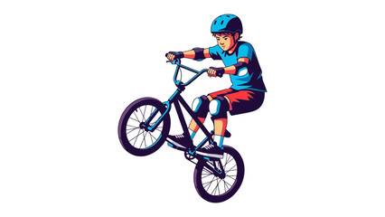 Obraz premium BMX Bike Rider: A skilled BMX rider balances on the rear wheel of his bike, embodying the thrill of action sports. Displaying strength, precision, and style in the adrenaline-fueled world of stunts.