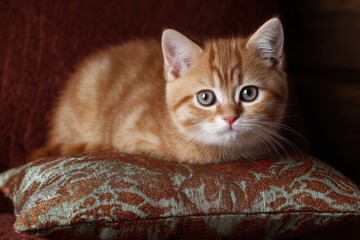 Scottish Straight cat on cushion