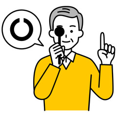 視力検査をする年配の男性