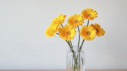 Yellow gerbera daisies in a glass vase