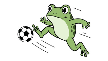 Frog Kicking a Ball: A lively illustration showcases a green frog, mid-action, enthusiastically kicking a soccer ball with remarkable agility.