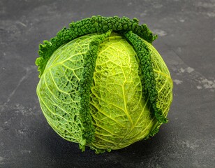 Fresh savoy cabbage on a dark surface