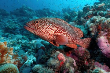 Fototapeta premium Red grouper on Similan Islands reef Thailand