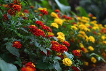 Red and yellow floral mix in a hill park in Visakhapatnam