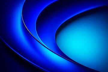 Fototapeta premium Futuristic neon glowing arcs and swirls in deep luminous blue gradient abstract motion design
