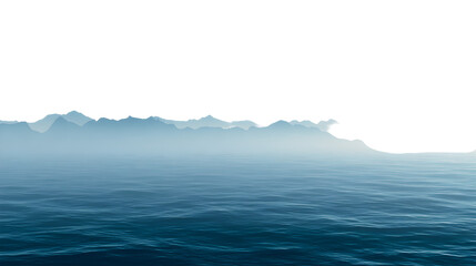 Distant mountains over ocean, isolated on transparent background