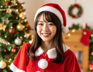 クリスマスにサンタ衣装を着た女性