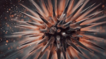 Viral outbreak abstract art, spikes radiating from core, 3D illustration. 