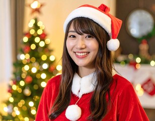 クリスマスにサンタ衣装を着た女性