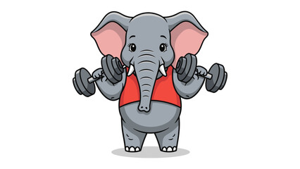 Cartoon Elephant Lifting Weights: A cartoon elephant, clad in a red shirt, showcases determination and strength as it lifts weights.