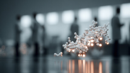 modern laboratory featuring futuristic virtual model of molecule suspended in midair