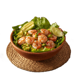 Shrimp salad bowl with avocado and lime