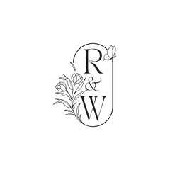 caligraphic style monogram luxury minimalist logo design RW wedding initial concept alphabet letter