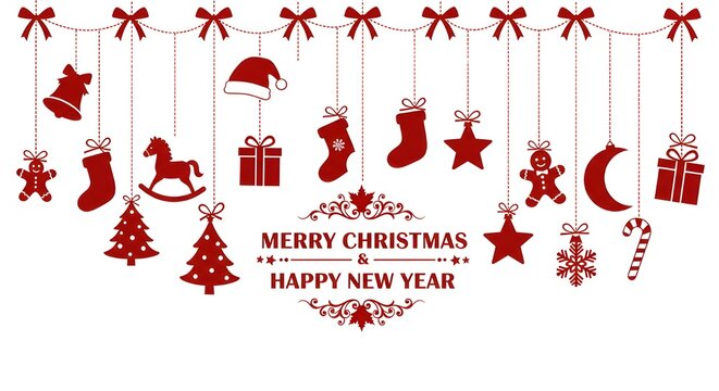 colgando &iacute;conos navide&ntilde;os y saludos de a&ntilde;o nuevo