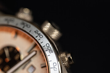 Wristwatch macro photography, mechanism, time, hands, dial