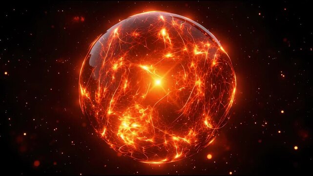 A sphere made of transparent material, inside which there is a bright, orange-yellow glow resembling plasma or energy, forming bizarre patterns.