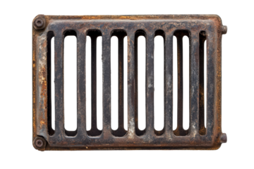 Rusty vintage metal vent grille isolated on transparent background