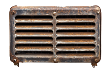 Rusty vintage ventilation grille isolated on transparent background