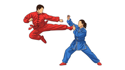 Martial Arts Sparring: Two martial arts practitioners engage in a dynamic sparring session, embodying the essence of discipline, skill, and physical prowess within the world of martial arts.