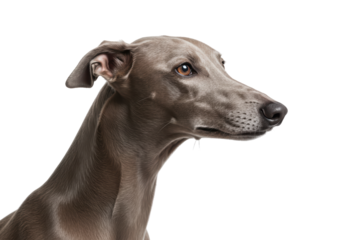 Isolated Italian greyhound dog headshot portrait looking right on a plain backdrop