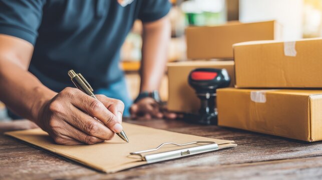 Packaging process warehouse business operations indoor environment close-up view efficiency in logistics