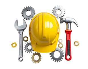  Labour Day celebration with construction tools and gear isolated on transparent background