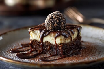 Delicious brownie with tiramisu topping