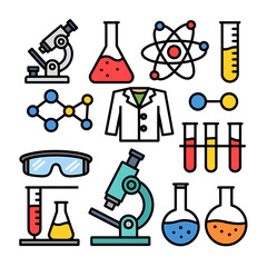 Obraz premium Laboratory Wonders A Flat Isometric Illustration of Scientific Tools and Chemical Elements