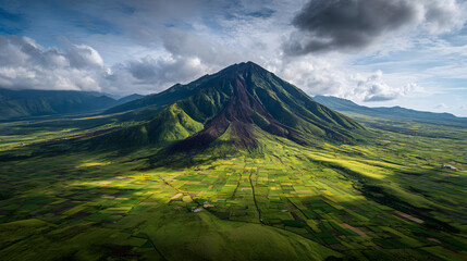 Fototapeta premium Aerial View of Fertile Farmland on Volcanic Soil