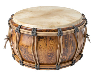  Traditional powwow drum with rawhide surface isolated on transparent background