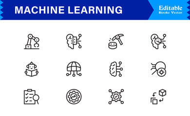 Machine Learning And Neural Networks: Professional Minimal Line Icon Collection With Pixel Perfect Vectors