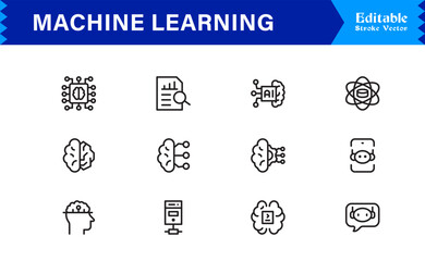Machine Learning And Neural Networks: Professional Minimal Line Icon Collection With Pixel Perfect Vectors