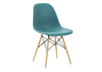 Isolated turquoise dining chair with light wood legs, modern style furniture, office room