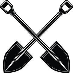 Crossed spade and shovel construction and gardening tool silhouette for banners