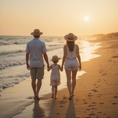 family walking on the beach