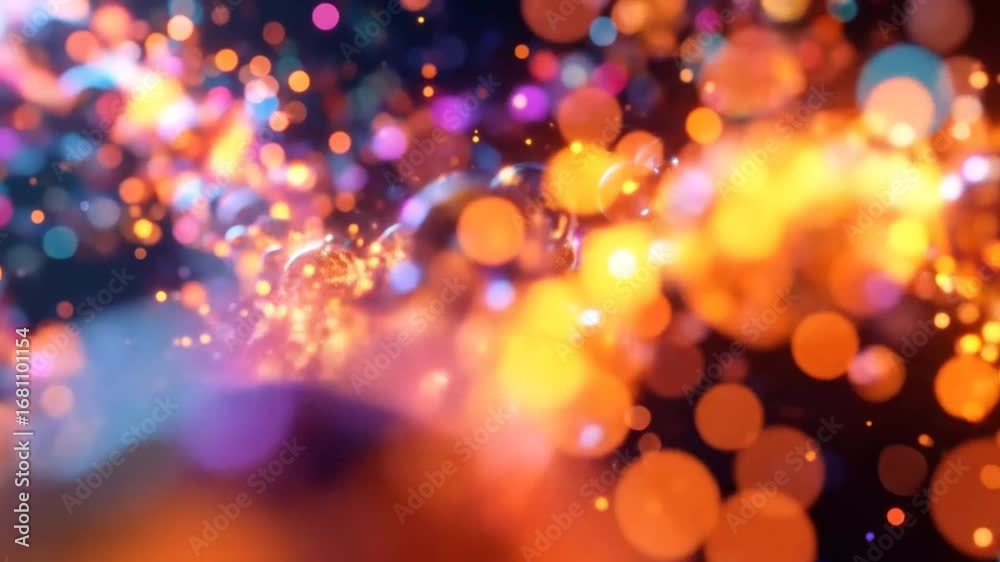 Wall mural abstract spheres floating in colorful bokeh lights background